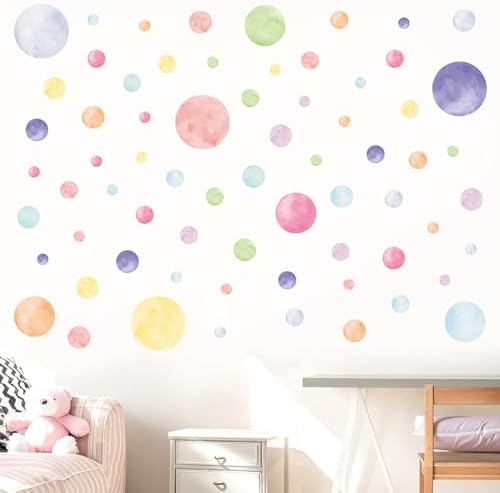 AOWDIAO 68 Large Watercolor Polka Dot Wall Decals, Peel and Stick Vinyl Stickers for Girls Bedroom, Nursery, Playroom, Classroom Pastel Decor