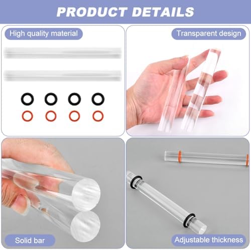 Polymer Clay Roller Tools,2Pcs Clay Rolling Pin,Acrylic Rolling Pin with Thickness Rings,Acrylic Roller,Clear Roller Supplies for DIY Pottery Craft Modeling Shaping(19.5x2cm)