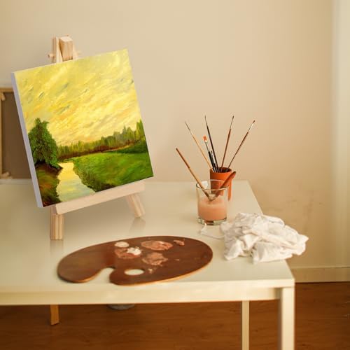 Mimorou 150 Pack Mini Canvas with Easel for Painting Wood, 6 x 6 Inch