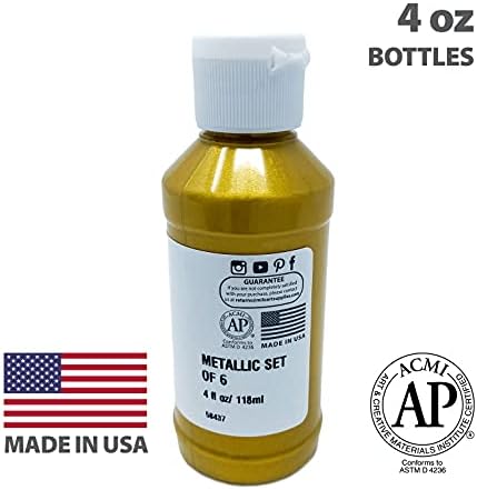 milo Metallic Acrylic Paint Set, 6 Metallic Colors, 4 oz Bottles