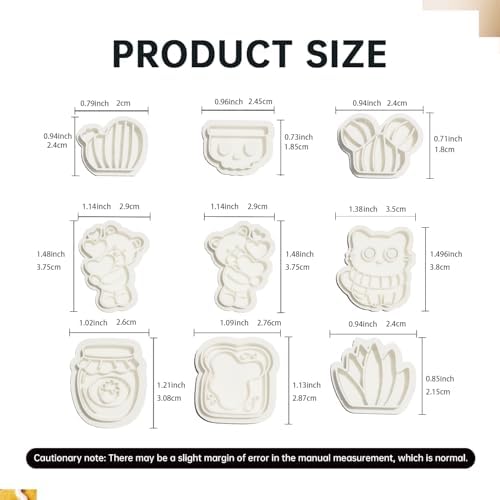 9 Pack Skull Plant Polymer Clay Cutters - Strawberry Honey Jar/Bread Slice/Skull Potted Plant/Balloon Bear/Cat with Scarf, Ideal for Earrings & Earring Cutters