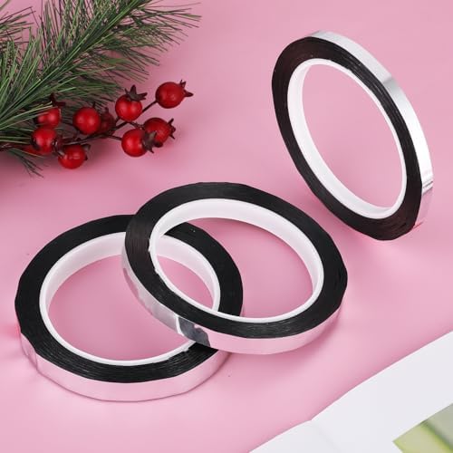 164 Yard Silver Metallic Tape, Decorative Self Adhesive Masking Tape Metallic Mirror Tapes for Wall Decor Graphic Art Tapes Crafts for Car Furniture Graphic Arts Walls Decor (1.27/1/0.67cm, 3 Roll)