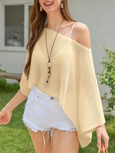 Saodimallsu Womens Crochet Cover Ups Batwing Sleeve Sweater Crop Tops Lightweight Summer Boho Knit Sheer Poncho Top