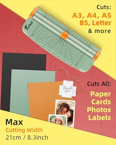 Firbon A5 Paper Cutter, Small Straight Paper Trimmer with Side Ruler | Morandi Compact Design | Cuts Photo, Cardstock, Labels & Coupons | Portable Desktop Slicer | Scrapbooking & Craft Projects