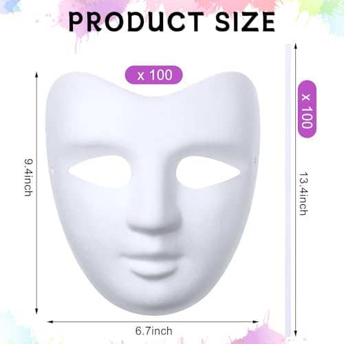Sumind 100 Pcs Paper Mache Masks White Blank Paintable for Crafts Party