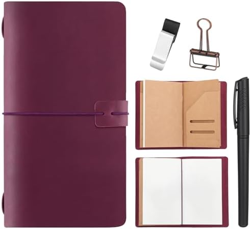 Thenshop Leather Travel Notebook 3 Inserts,Purple,Stand Size