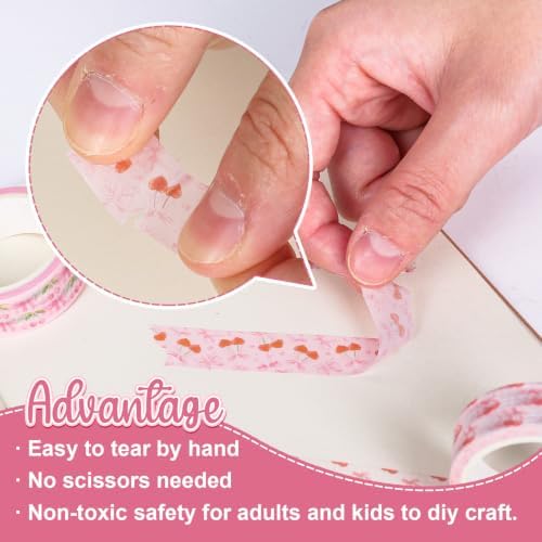 JarThenaAMCS 12 Rolls Pink Bow Washi Tape Cherry Bowknot Decorative Masking Tape Set Coquette Wrapping Paper Tapes for Valentine's Day Scrapbook Journal DIY Art Crafts