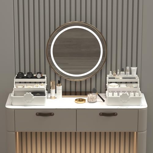 Covetree Hair Accessories Organizer with Handle, Lockable Three-Layer Multipurpose Art Supplies Storage Box and Plastic Jewelry Box, Sewing Organizer (White)