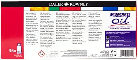 Daler Rowney Graduate 22ml Oil Paint Set, 36 Assorted Colours, High Lightfastness, Ideal for Student Artists & Hobbyists