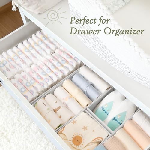 Criusia Drawer Organizers 18-Piece Set, Dresser Organizer for Baby Clothes, Foldable Closet Storage & Drawer Dividers for Underwear, Socks, Nursery (White)