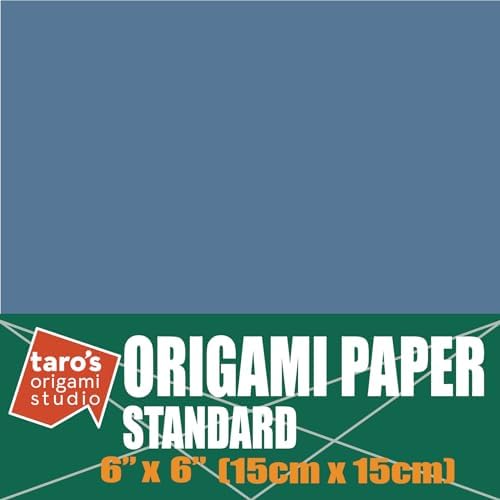 [Taro's Origami Studio] Standard 6 Inch One Sided Single Color (Blue Grey) 50 Sheets (All Same Color) Square Easy Fold Premium Japanese Paper for Beginner (Made in Japan)
