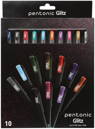 Pentonic Glitter Gel Pens, 10 Count, 10 Assorted Colors, 1.0 mm Bold Point, Smooth Writing For Journaling, Notetaking & Art Projects (1002365)