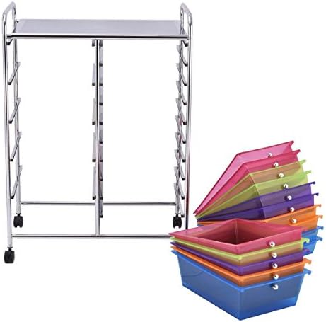 Giantex 15 Drawer Rolling Storage Cart Tools Scrapbook Paper Office School Organizer, Multicolor