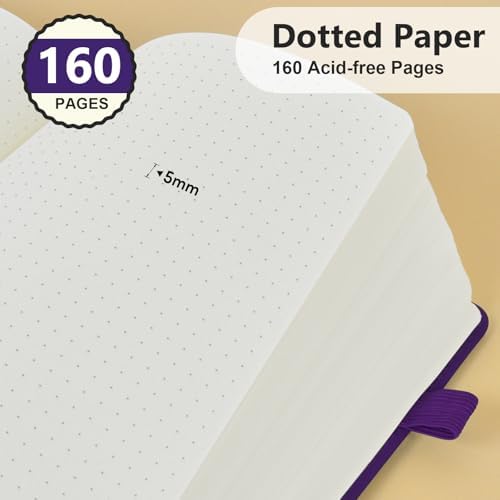 Dotted Journal 5.9"×8.5", 160 Pages Dot Grid Notebook, Bullet Journaling | Hardcover Leather Journal for Women & Men,100 Gsm Thick Paper,Medium Size, Dotted notebook for Work, School, Travel Writing