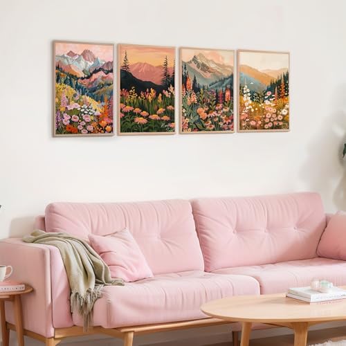 Yeaqee 4Pcs Diamond Art Kits for Adult Gem Painting Kit, Flower Mountain