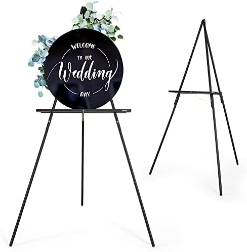 VISWIN 63" Black Easel Stand for Wedding Signs, Adjustable Wooden Display Easel with Holder, Tripod Floor Easel for Welcome Board, Poster, Picture, Photos, Paintings