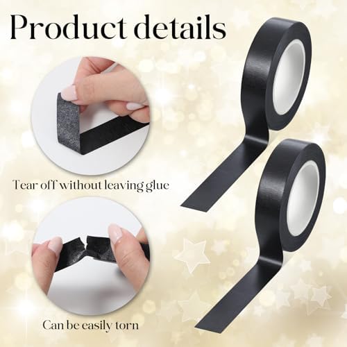2 Roll Black Washi Tape 0.59 Inch x 14 Yards Self Adhesive Masking Sticker Border Masking Tapes for Assisting and Decorating Paintings Holiday Gift Boxes Scrapbooks DIY Art Craft Wrapping Decoration