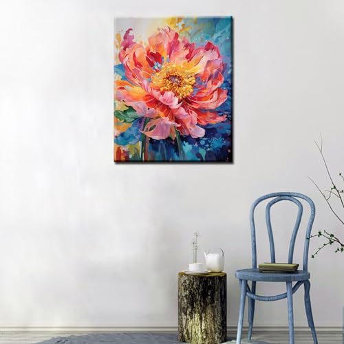 Beautiful Blossom Floral Paint by Number for Adult and Kids Beginner,Pink Petal Canvas Oil Painting Kit Digital Painting，Vintage Watercolor Living Room Decoration，（Without Frame）
