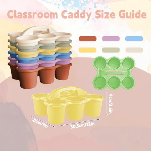 6 Pack Classroom Caddy Organizer with Handle Macaron Plastic Table Caddy 6 Compartments Storage Cup Holder for School Supplies Art Crafts Crayons Pencil Stackable Desk Caddy for Office Home