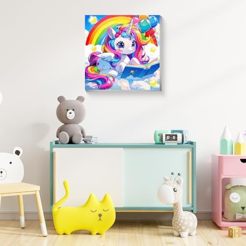 Reivworl Cartoon Paint by Numbers Kit for Kids with Frame 8×8 inch