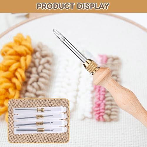 Cheloment 4 Set Punch Needle Kit with Storage Box, Adjustable Tool with 5 Metal Needles, Embroidery Set for Adults (Pink)