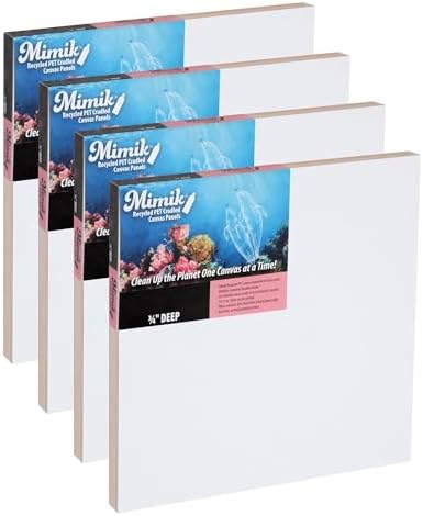 Creative Mark Mimik Recycled PET Cradled Canvas Panel 3/4" Depth - 12x12 Pack of 4 - Medium-Textured Painting Board for Eco-Conscious Artists, 14.11 oz Triple-Acrylic-Primed Weight Mounted Canvas