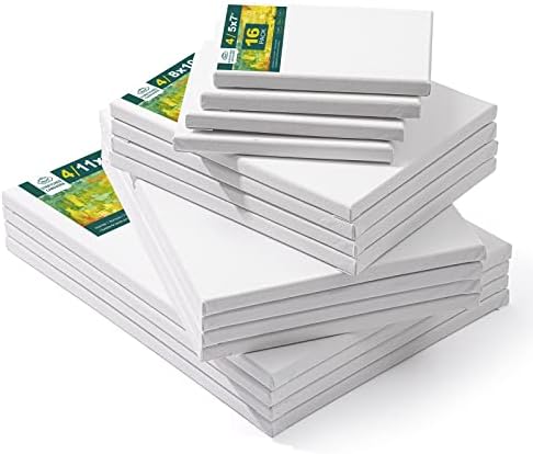 Inburit 16 PCS Multi Size Stretched Blank Canvas for Acrylic & Oil Painting | 16 Pack Blank Primed Cotton Canvas for Acrylic & Oil Paint, 5x7, 8x10, 9x12, 11x14 inches