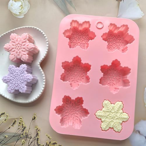 2 Pcs Snowflake Silicone Candle Soap Molds for Christmas Baking Chocolate Candy Cake Pan Cookie Jelly Muffin Ice Cube Trays Baking Moulds DIY Bath Bomb Molds Decoration (Green Light Pink)
