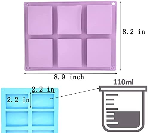 3 Pack Silicone Soap Molds 6 Cavity Rectangle for Craft Soap, Muffin, Loaf, Cornbread, Cake, Chocolate & Ice Cube Trays (Blue, Pink, Purple)