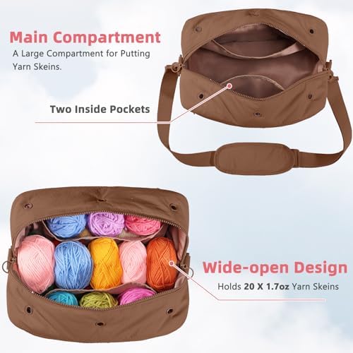 MYBAGZIGN Crochet Bag Organizer for Yarn & Hooks, Large Capacity Yarn Storage Bag with Yarn Holder Holes, Portable Crochet & Knitting Bag for Crocheting on the Go, Craft Travel Bag Gifts for Women