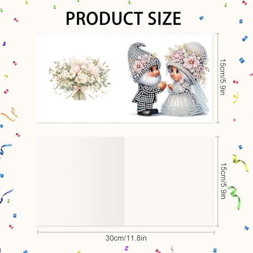AiYuanzsh Set of 6 Gnome Diamond Painting Greeting Cards – 5D DIY Craft Kits for Handmade Bride and Groom Cards, Perfect for Wedding Gifts and Anniversaries