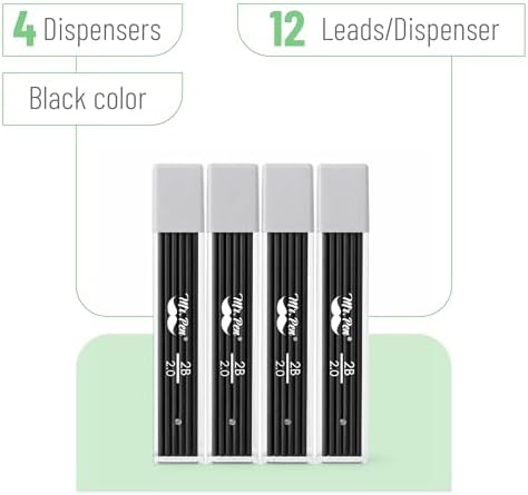 Mr. Pen- 2.0 mm Lead Refills, 48 Pack (12 per Tube), Black, 90 mm Length