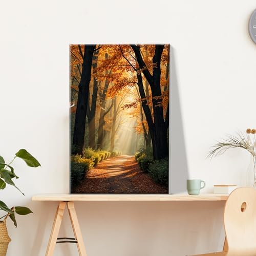 JOOZ Paint by Numbers Kit for Adults with Frame Forest Paint by Number with Easel Autumn Landscape Adult Paint by Number Kits Framed Canvas Tree Oil Painting Kits for Gift Home Wall Decor 8x12 Inch