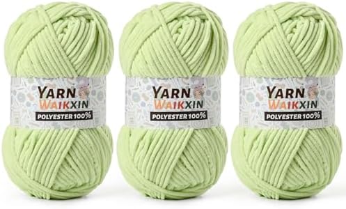 3 Pack Soft Chenille Yarn for Crocheting, Fluffy Chunky Crochet Yarn for Baby Blanket, (5.29oz/196.8yds) Fuzzy Velvet Yarn for Amigurumi&DIY Puzzle、Crafts、Scarf(3 Fresh Green)