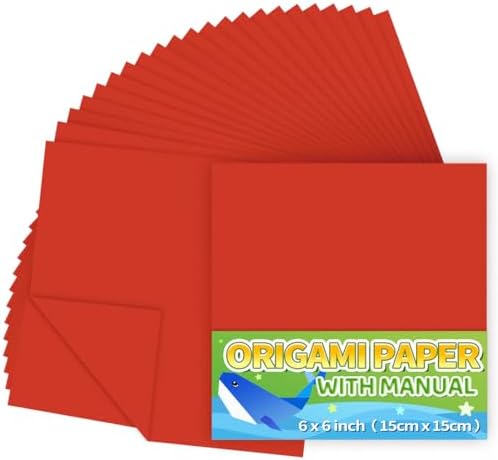 Praisebank Red Origami Paper, 220pcs 6x6 inch, Double Sided Color, Origami Paper Kit for Crafts, Origami Kit.