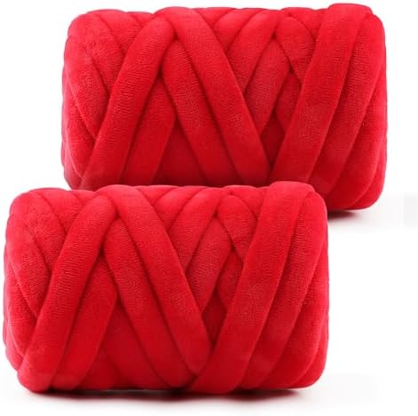 Chunky Yarn for Hand Knitting- Velvet Chenille Tube Yarns- Jumbo Yarns for Blankets, Pet Beds, Machine Washable (0.66 Lb/18.59 Yd), Easy No-Tool Arm Knitting & Crochet Project (2, Bright Red)