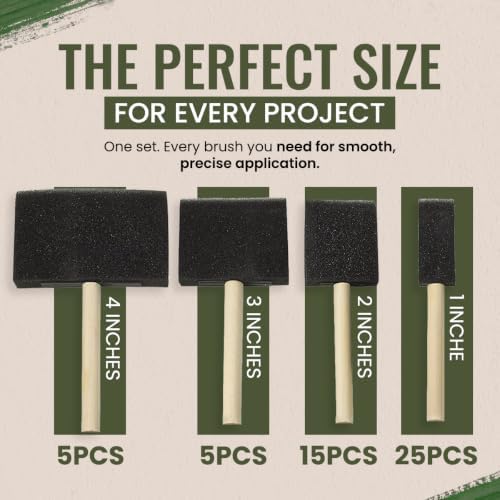Foam Paint Brushes, 50 Pack Mixed Sizes, Sponge Paint Brushes with Wood Handles for Painting, Staining, Varnish, Acrylics, Crafts & DIY Touch Ups