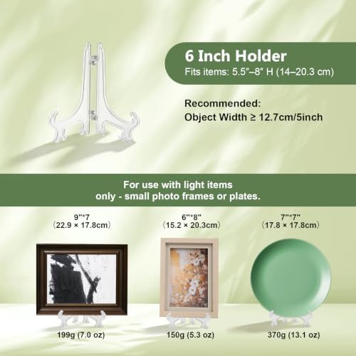 Artliving 6 Inch Clear Plastic Easels or Stand/Plate Holders to Display Pictures or Other Items at Weddings, Home Decoration, Birthdays, Tables (12 Pack)