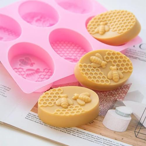 2 Pcs Honeycomb Soap Molds Bee Honey Silicone Molds Cake Molds Beehive Chocolate Mold Set for Home Handmade DIY Candle Muffin Baking Tray Lotion Bars Wax Melts Beeswax Tool (Pink)