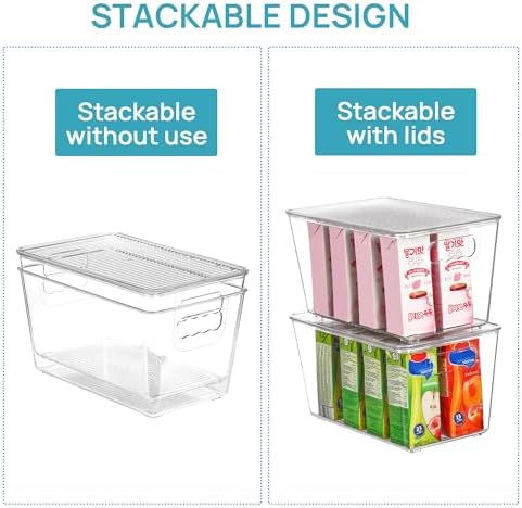 Vtopmart 1 Pack Clear Stackable Storage Bins with Lids and Handles, Medium | BPA-free Plastic, Organize Vertically, For Pantry Kitchen Fridge Cabinet Closet Bathroom, Built to Last, Easy to Move