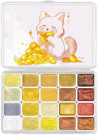 CraftyManor Mini Glitter Watercolor Paint Set, 20 Colors Shimmer Metallic Watercolour Painting Sets, Solid Pearl Water Color Paints for Adult, 1ml Trial Pack (Gold 20)