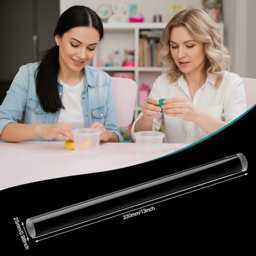 Clabby 1 Pieces Acrylic Clay Roller Plastic Polymer Pin, 13 x 0.98 Inch | Clear Plastic Tube Roller, Small Rolling Pins for Crafts, Bulk Pack Handmade Art Supplies, Smooth Surface DIY Projects