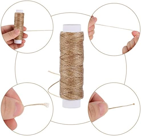 55 Yards Waxed Thread and 7 Leather Needles Set for Hand Sewing, Khaki