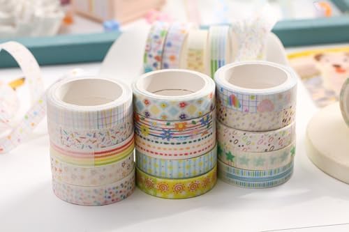 Cute Pattern Washi Tape Set 5 Rolls Glitter Cover Decorative Wide Kawaii Masking Tapes for Arts, DIY Crafts, Journals, Planners, Scrapbook, Wrapping (3 Heart Pop)