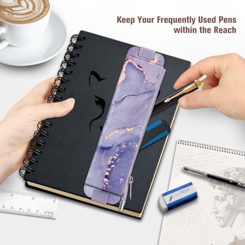 FINPAC 2-Pack Elastic Pen Holder for Notebook Leather Pen Holder