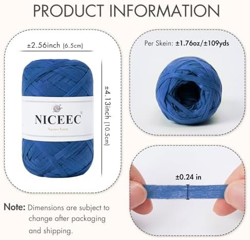 NICEEC 2 Skeins Soft Tape Yarn-Dark Blue