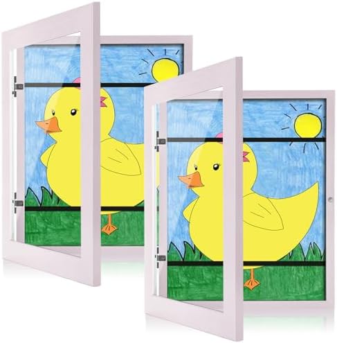 [2-Pack] Kids Art Frames, 8.5x11 Front Opening Kids Artwork Frames Changeable, Pale Pink Artwork Display Storage Frame for Wall, Holds 50 Pcs, for 3D Picture, Crafts, Children Drawing, Hanging Art,