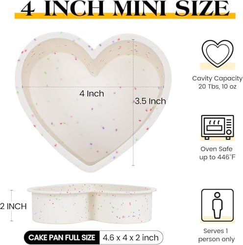 4 Inch Mini Heart Shaped Silicone Cake Pans, Cream, Set of 3