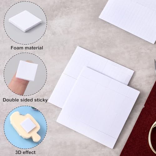 Joez Wonderful 4 Sheets Foam Adhesive Squares, 872pcs Total Double Sided Self Adhesive Circles, 2 Sizes Precut Squares Strips Foam Tape for DIY Arts Crafts- White