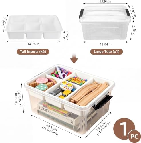 AREYZIN 17QT Clear Craft Organizers and Storage Box with Removable Tray